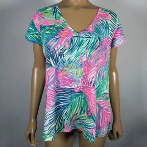 Lilly Pulitzer Womens Size Large 100% Cotton Slub Scarlett Macaw Etta V-Neck Tee